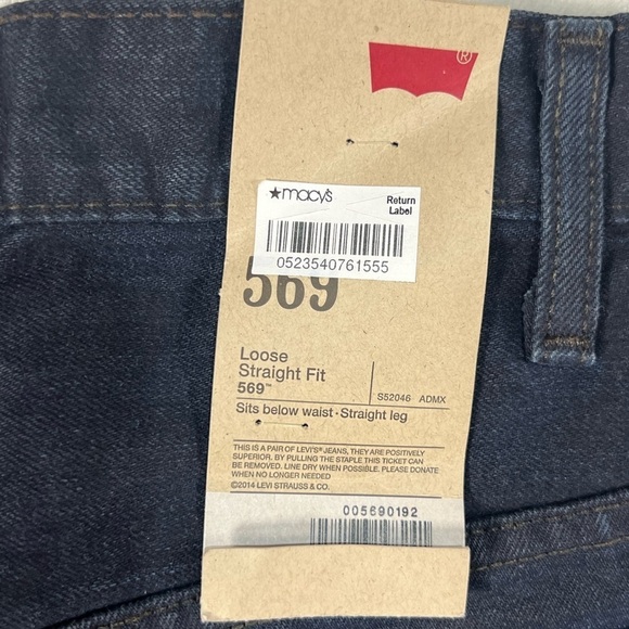 NWT Levi’s 569 40W 32L Loose Fit Straight Leg Dark Wash Stiff Denim Raw Jeans - Picture 10 of 11
